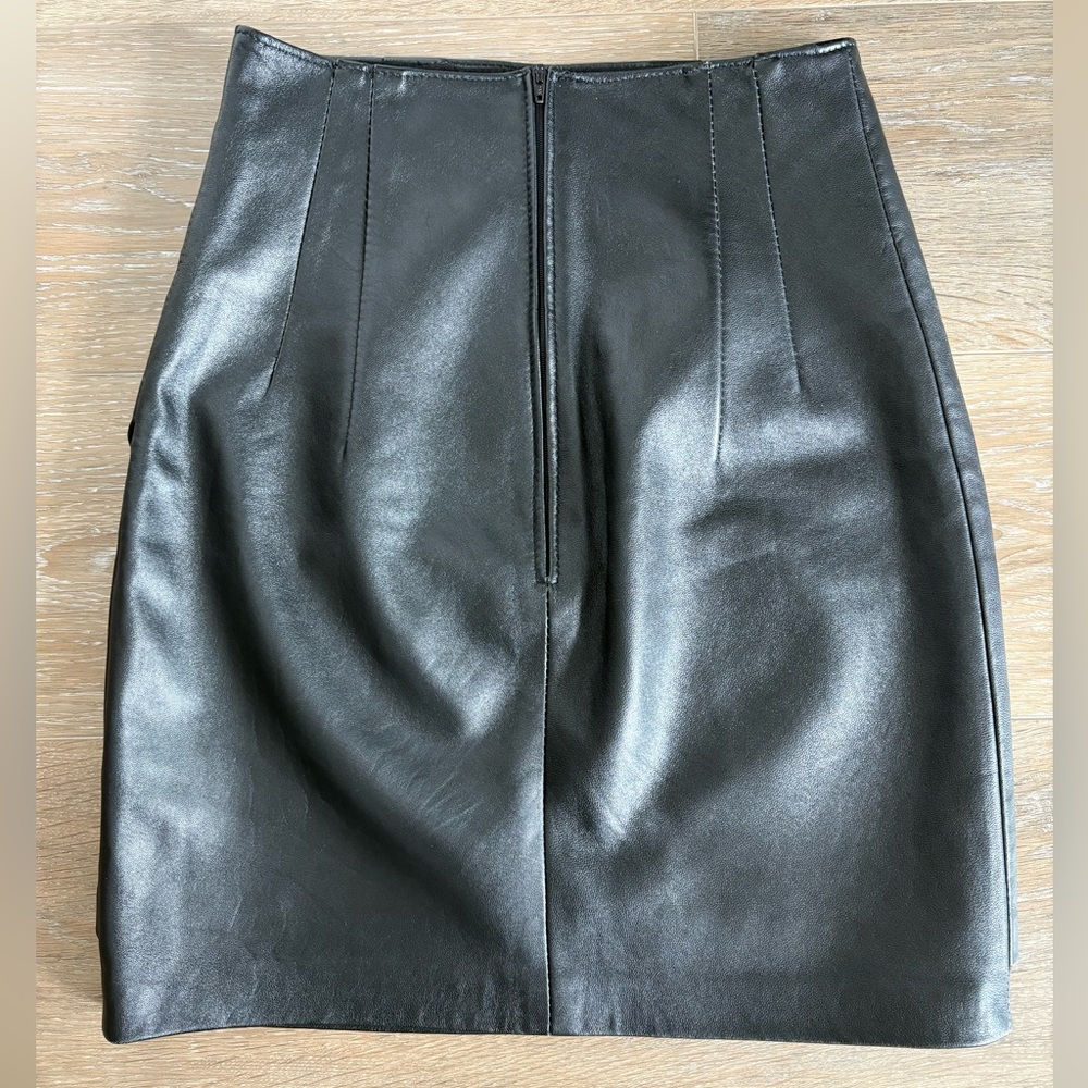 Black Leather Mini Wrap Skirt - Picture 2 of 5
